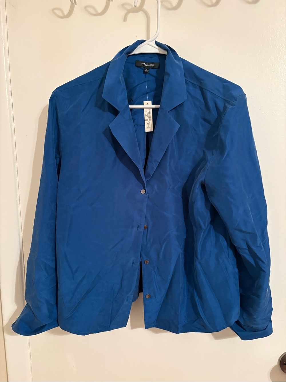 NWT Madewell Silk Blue Button-Up Blouse, Small